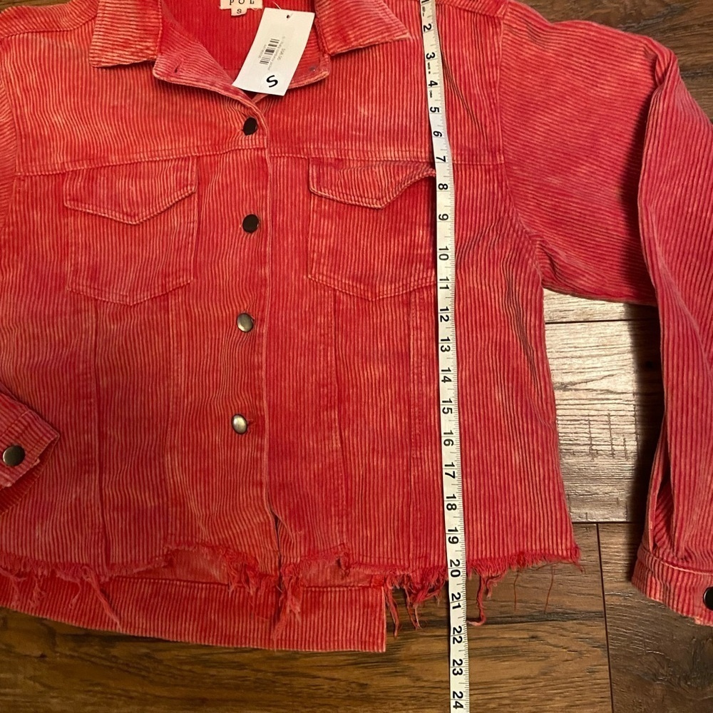 NWT POL Button Corduroy Womens Trucker Jacket rusty red raw hem cropped small - Picture 6 of 8